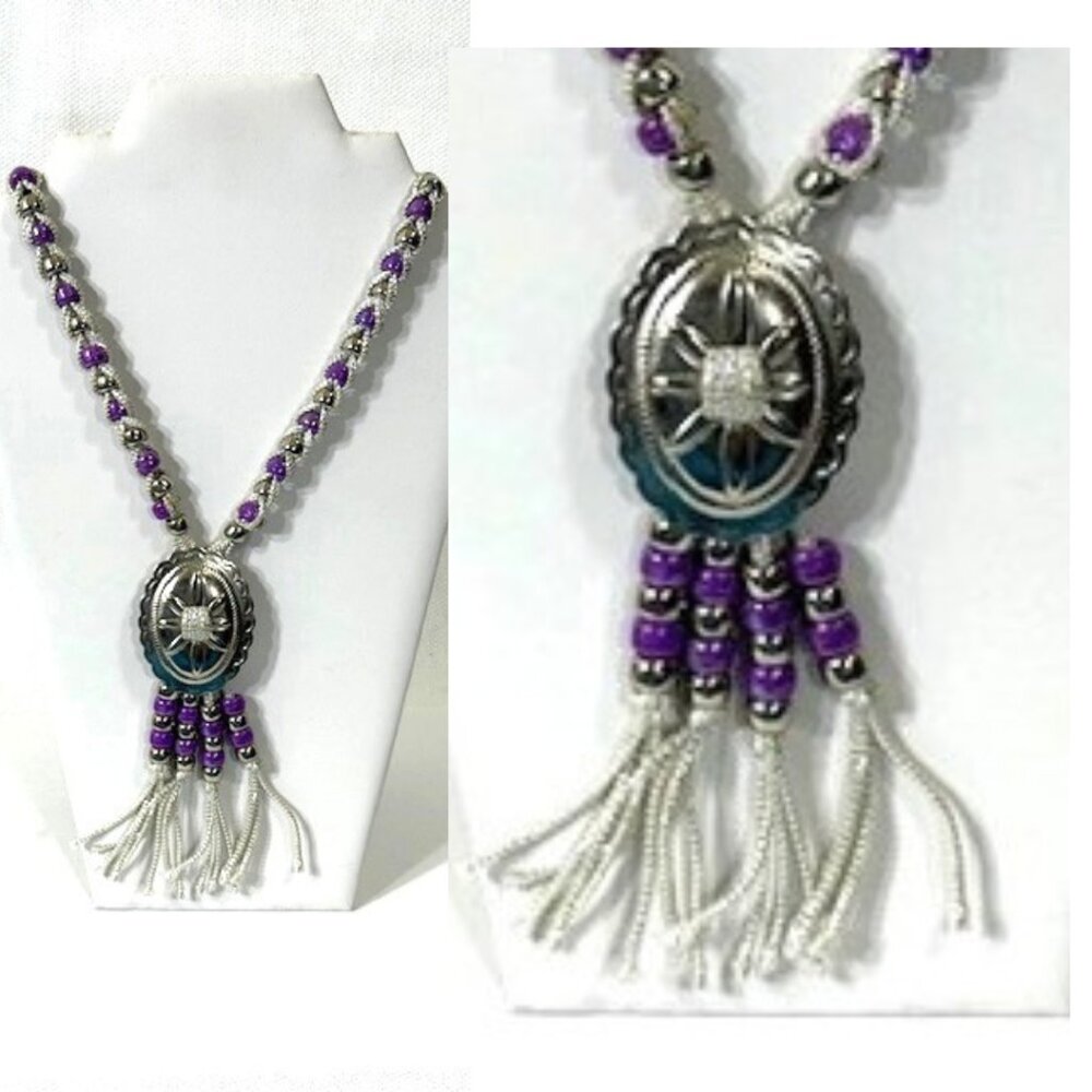 Purple and silver Southwest tassel style/bolo tie style necklace.